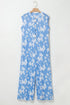 Myosotis Floral Print Half Button Wide Leg Relaxed Sleeveless Jumpsuit